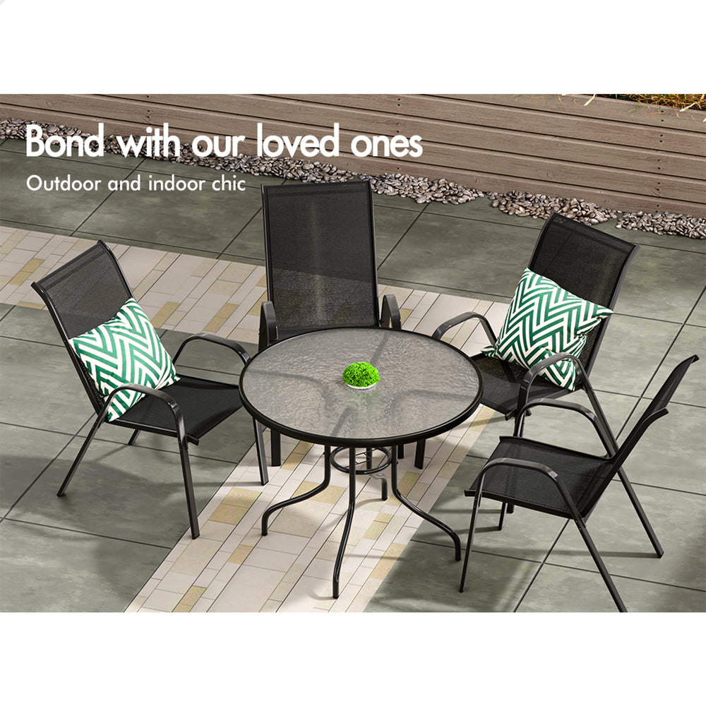 ALFORDSON 5PCS Outdoor Dining Set Round Table and Chairs Black