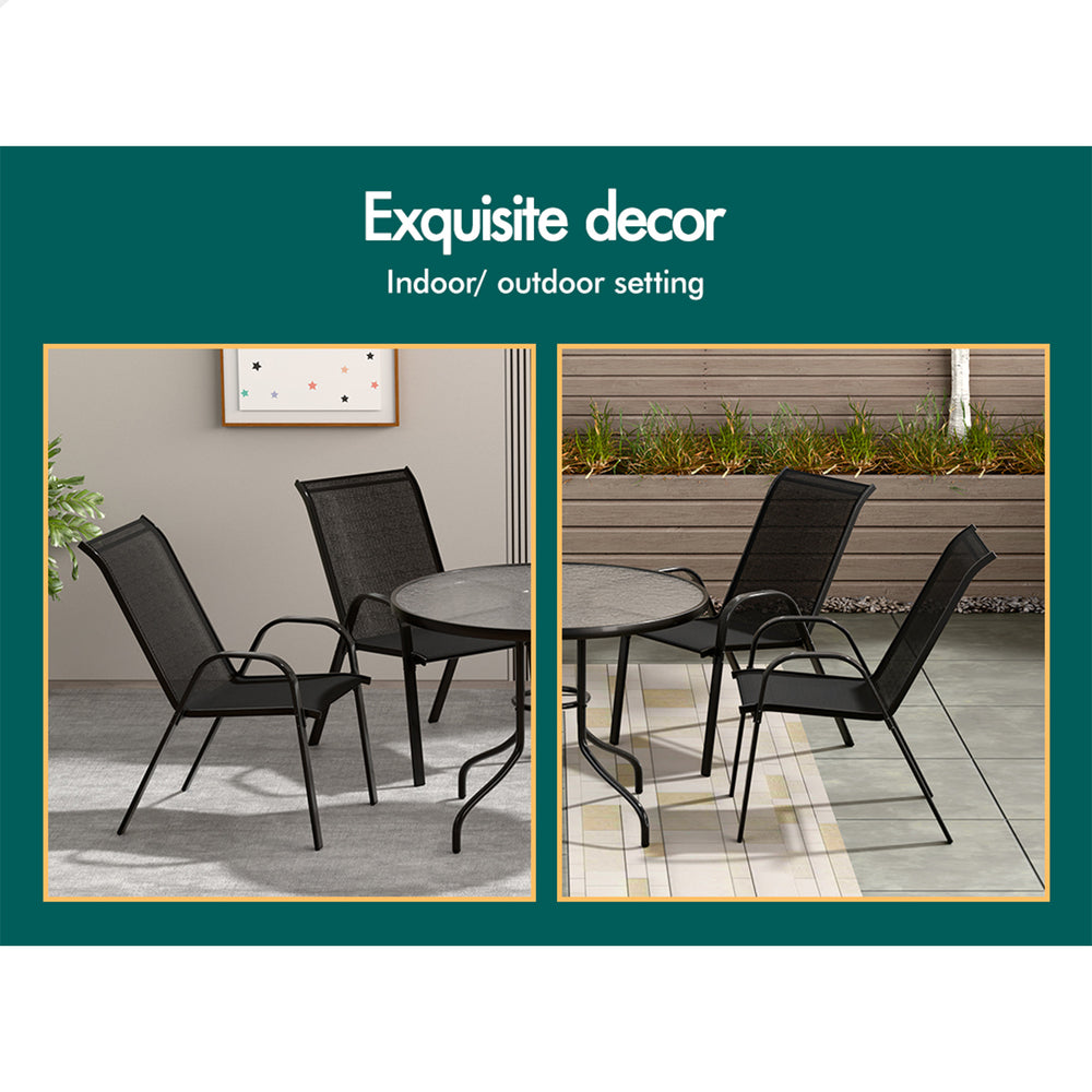 ALFORDSON 5PCS Outdoor Dining Set Round Table and Chairs Black