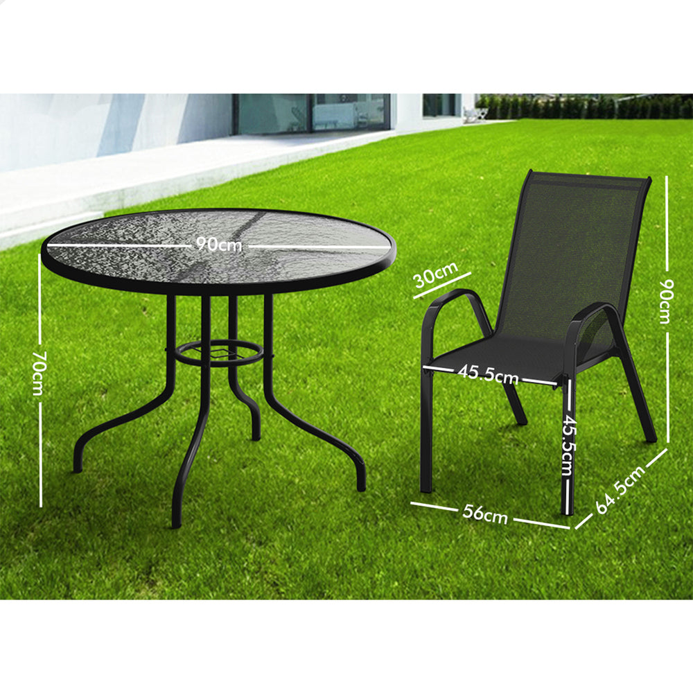 ALFORDSON 5PCS Outdoor Dining Set Round Table and Chairs Black