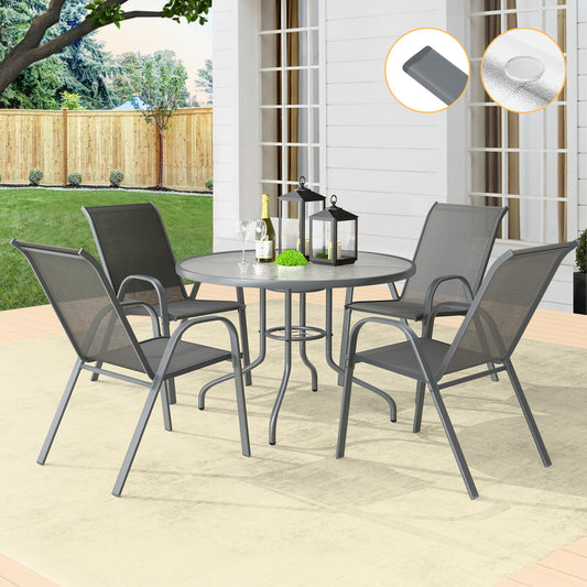 ALFORDSON 5PCS Outdoor Dining Set Round Table and Chairs 90cm Grey