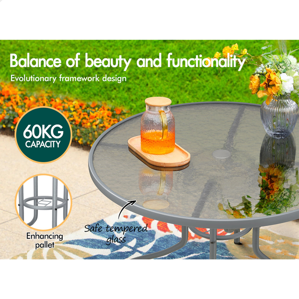 ALFORDSON 5PCS Outdoor Dining Set Round Table and Chairs 90cm Grey
