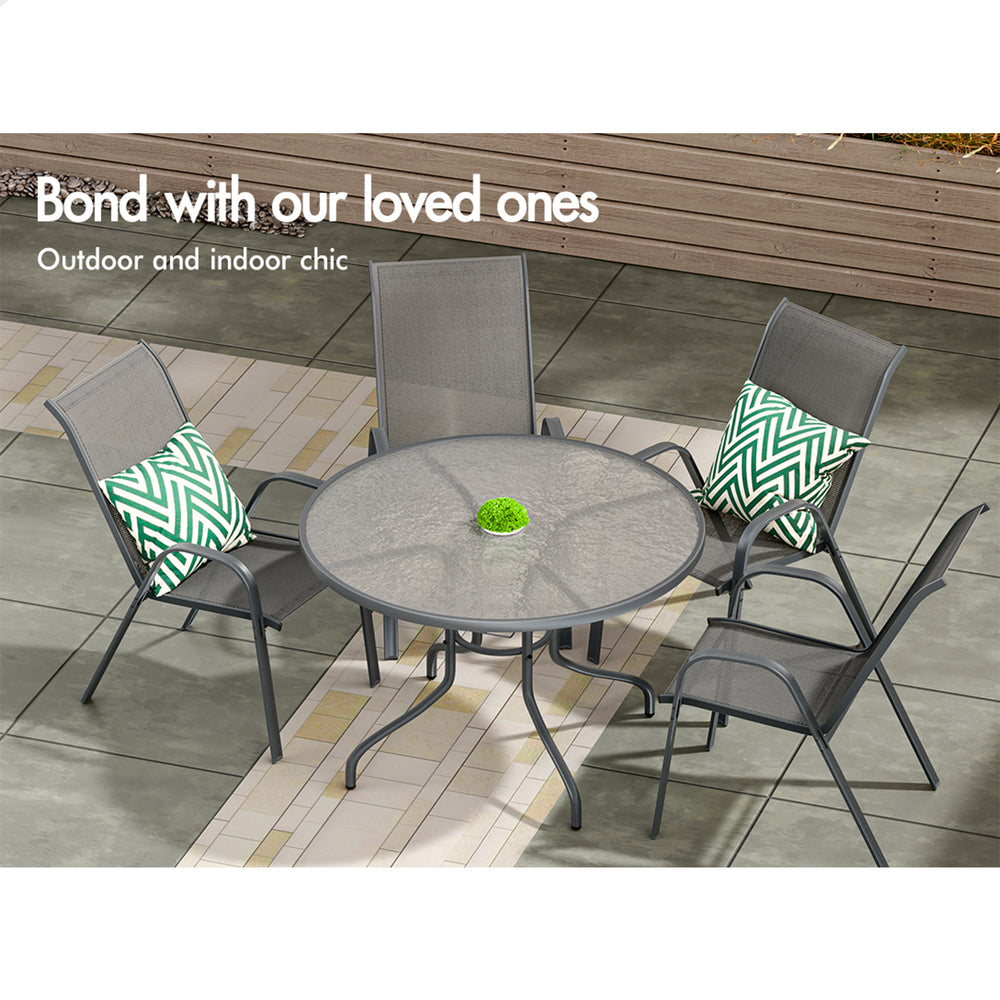 ALFORDSON 5PCS Outdoor Dining Set Round Table and Chairs 90cm Grey