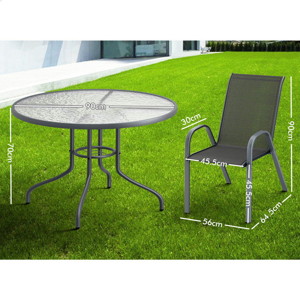 ALFORDSON 5PCS Outdoor Dining Set Round Table and Chairs 90cm Grey