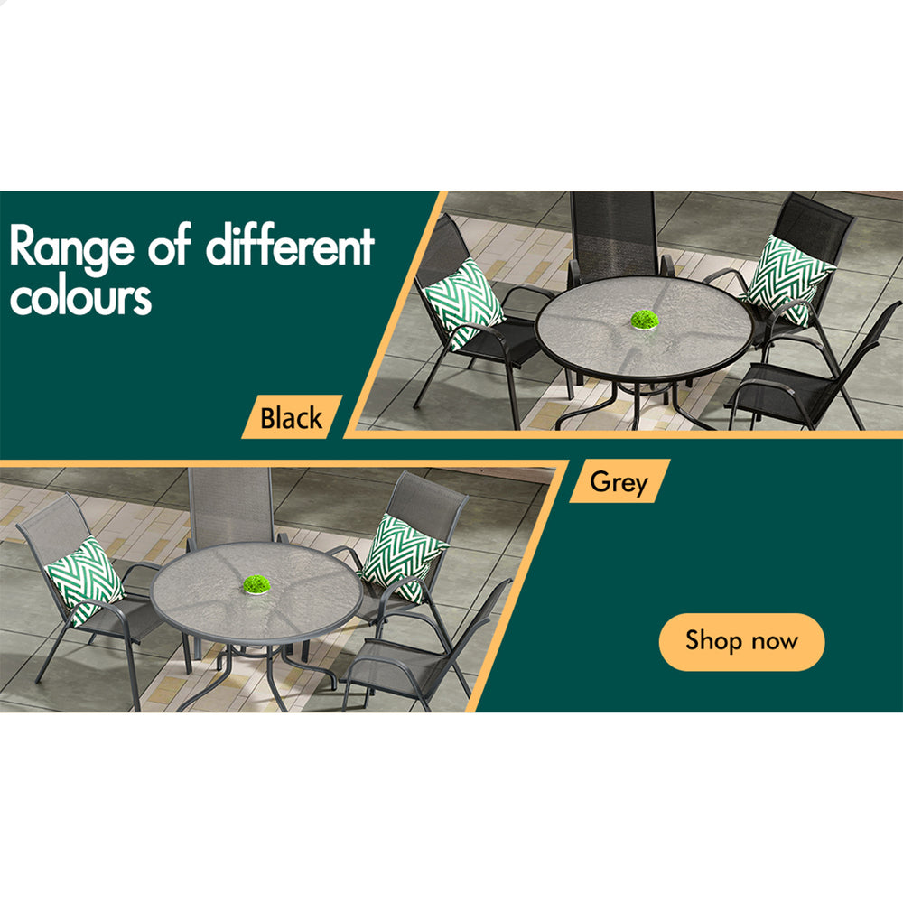 ALFORDSON 5PCS Outdoor Dining Set Round Table and Chairs 90cm Grey