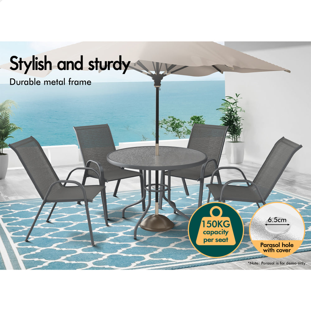 ALFORDSON 5PCS Outdoor Dining Set Round Table and Chairs 90cm Grey