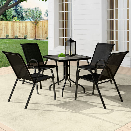 ALFORDSON 5PCS Outdoor Furniture Patio Table and Chairs Set Garden Square Black