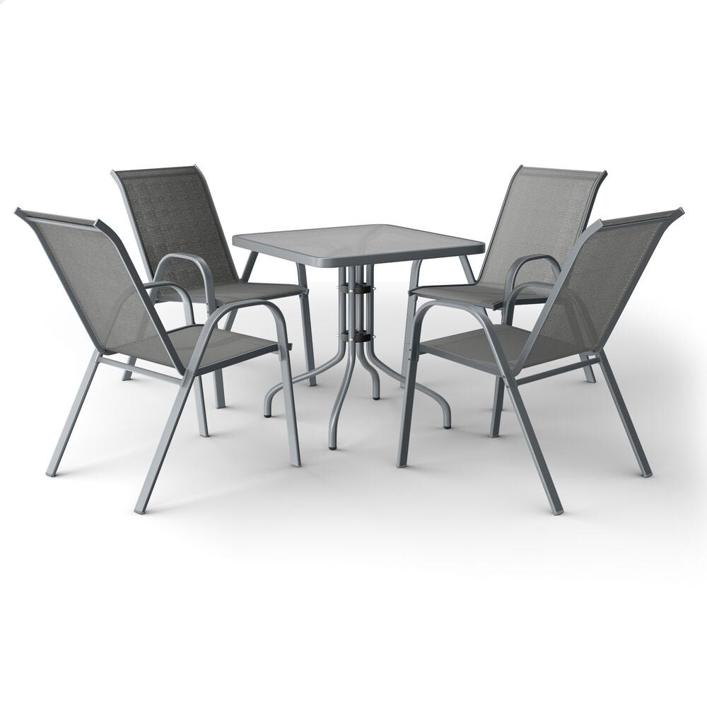ALFORDSON 5PCS Outdoor Furniture Patio Table and Chairs Set Garden Square Grey