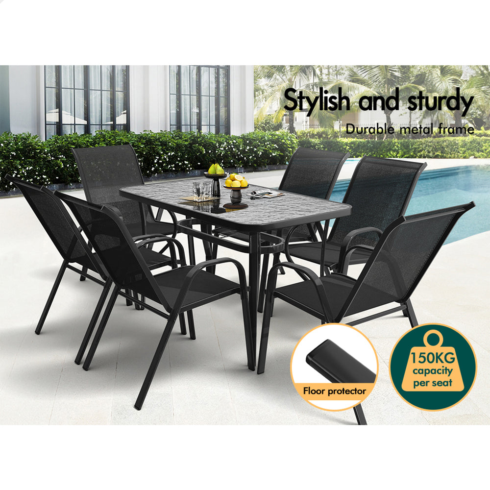 ALFORDSON 7PCS Outdoor Dining Set Garden Table and Chairs Patio Furniture Black