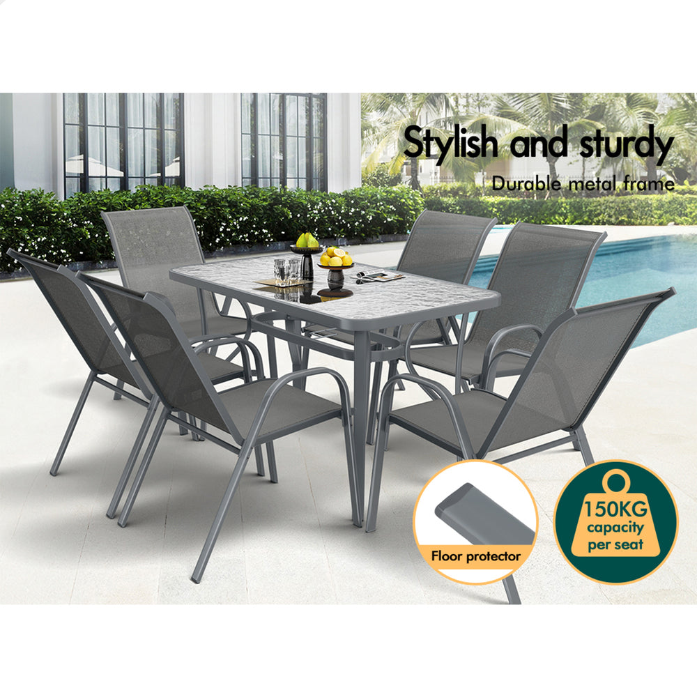 ALFORDSON 7PCS Outdoor Dining Set Garden Table and Chairs Patio Furniture Grey
