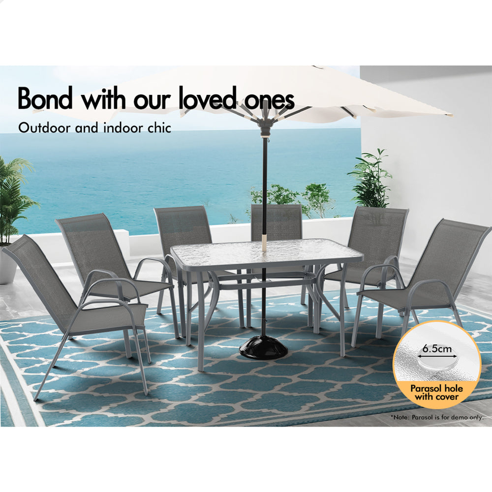 ALFORDSON 7PCS Outdoor Dining Set Garden Table and Chairs Patio Furniture Grey