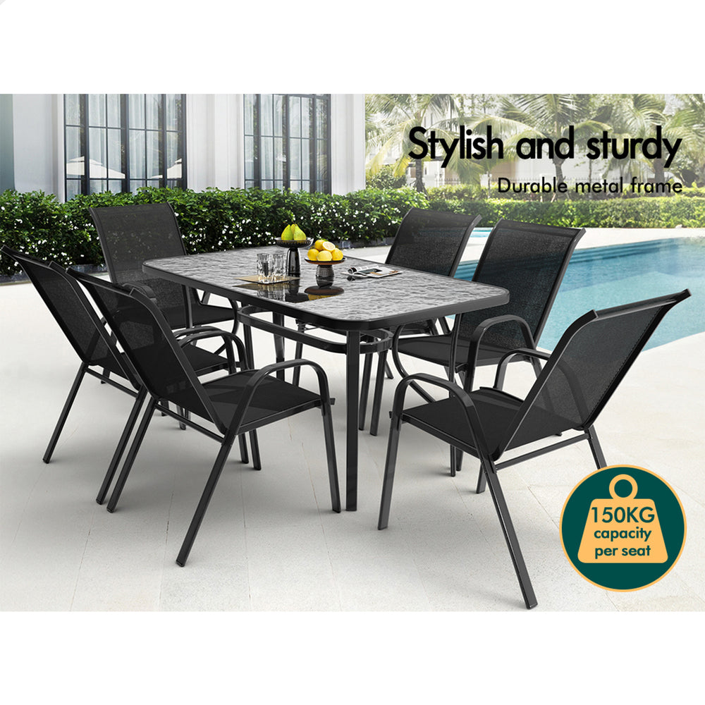 ALFORDSON 7PCS Outdoor Dining Set Patio Table and Chairs Garden Furniture Black