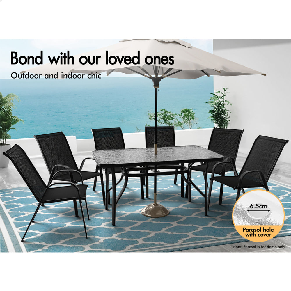 ALFORDSON 7PCS Outdoor Dining Set Patio Table and Chairs Garden Furniture Black