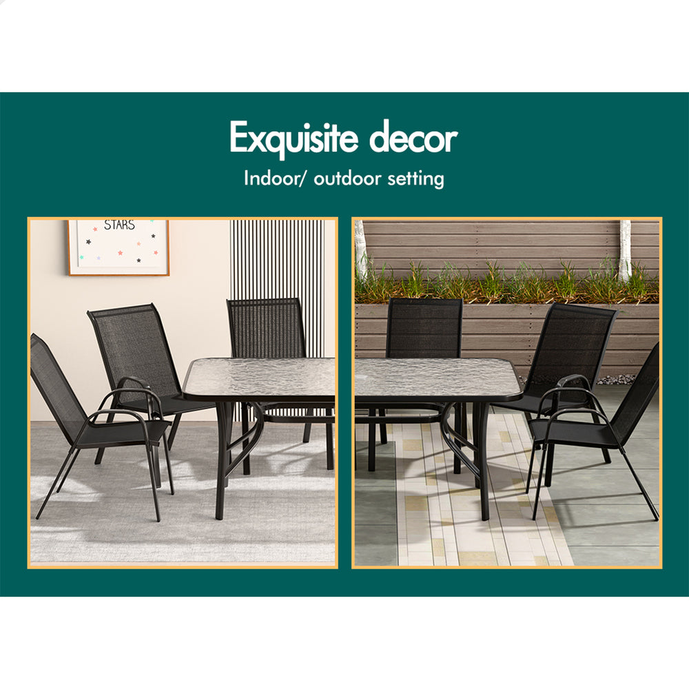 ALFORDSON 7PCS Outdoor Dining Set Patio Table and Chairs Garden Furniture Black