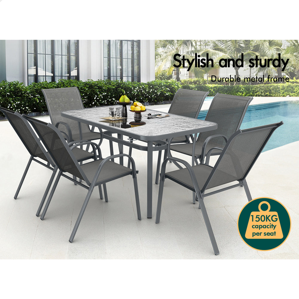 ALFORDSON 7PCS Outdoor Dining Set Patio Table and Chairs Garden Furniture Grey