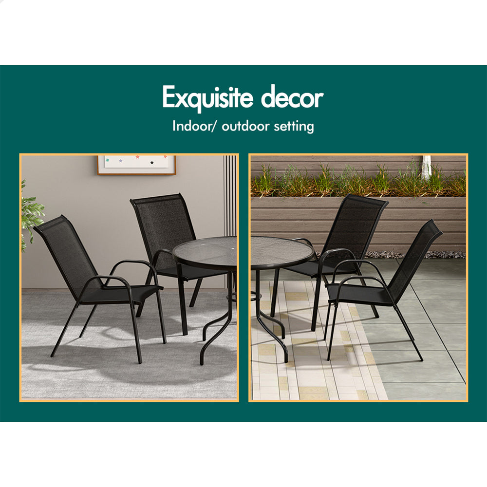ALFORDSON 2x Outdoor Lounge Chairs Patio Dining Furniture Garden Stackable Black