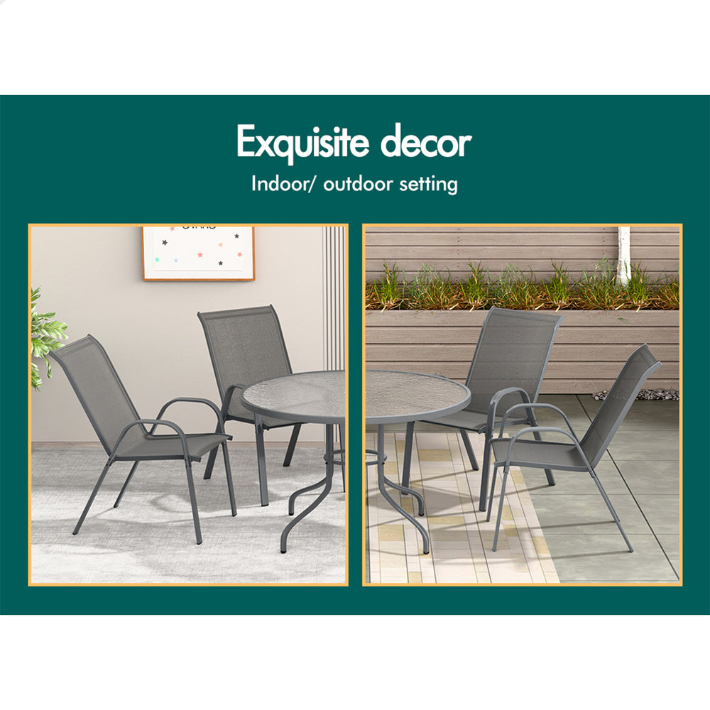 ALFORDSON 2x Outdoor Lounge Chairs Patio Dining Furniture Garden Stackable Grey