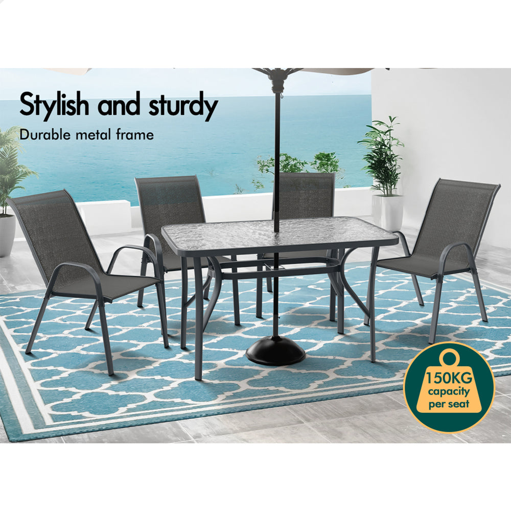 ALFORDSON 2x Outdoor Lounge Chairs Patio Dining Furniture Garden Stackable Grey
