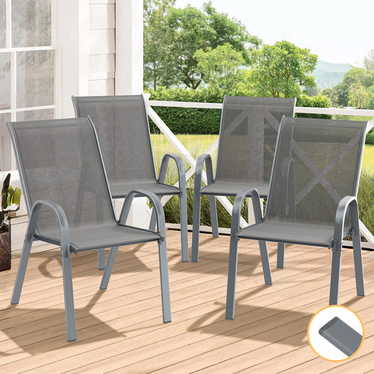 ALFORDSON 4x Outdoor Lounge Chairs Patio Dining Furniture Garden Stackable Grey