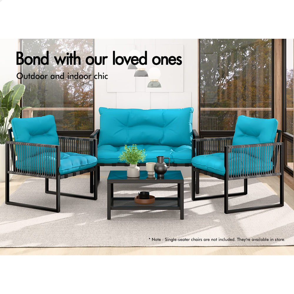 ALFORDSON 2PCS Outdoor Lounge Sofa Set Wicker Furniture Table and Chairs Garden Blue