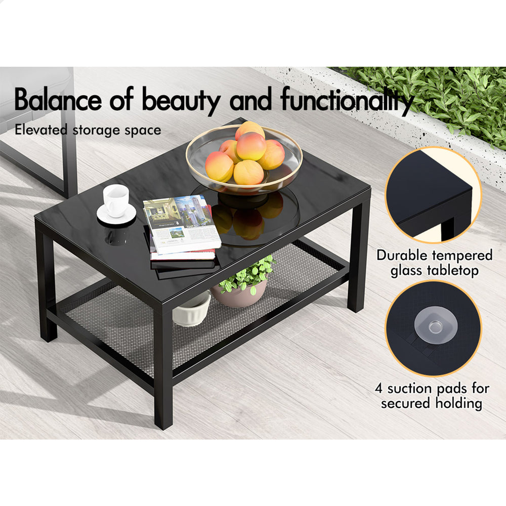 ALFORDSON 2PCS Outdoor Lounge Sofa Set Wicker Furniture Table and Chairs Garden Black Grey