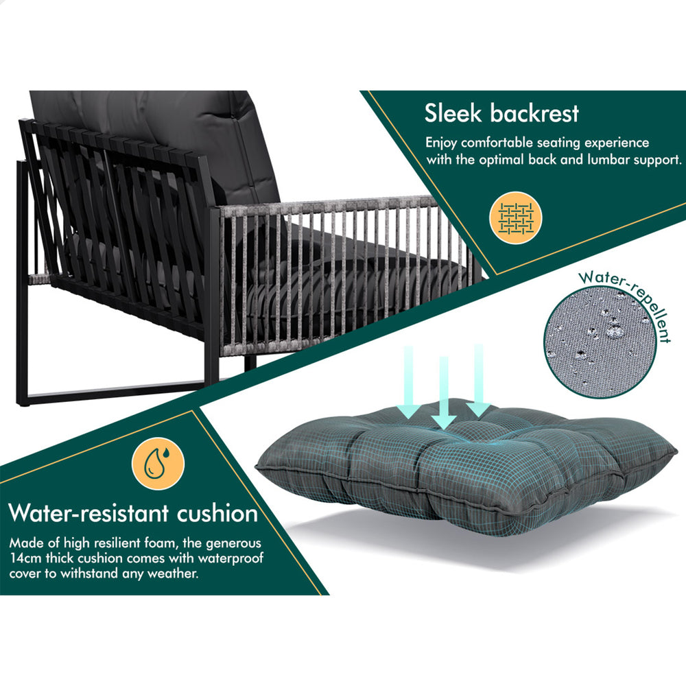 ALFORDSON 2PCS Outdoor Lounge Sofa Set Wicker Furniture Table and Chairs Garden Black Grey