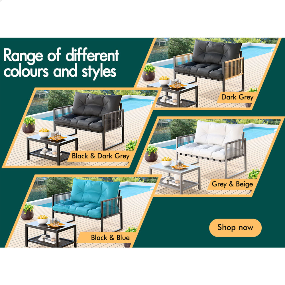 ALFORDSON 2PCS Outdoor Lounge Sofa Set Wicker Furniture Table and Chairs Garden Black Grey