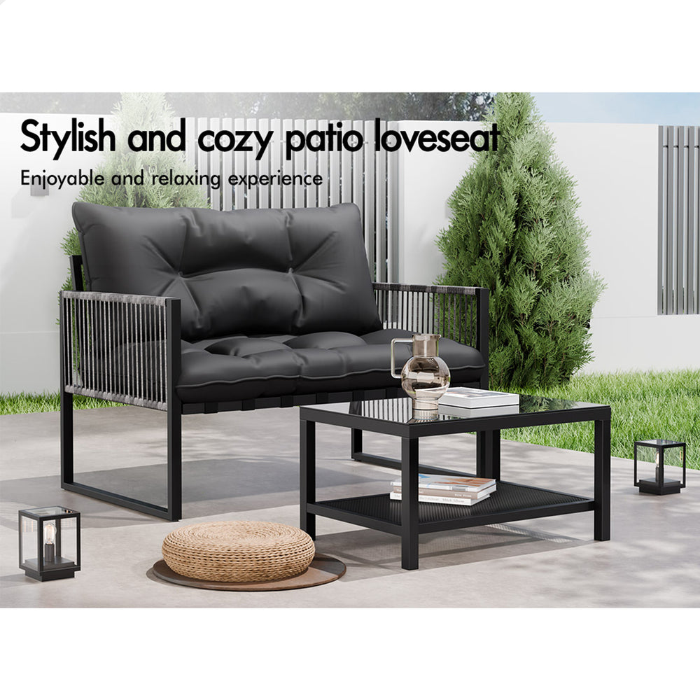 ALFORDSON 2PCS Outdoor Lounge Sofa Set Wicker Furniture Table and Chairs Garden Black Grey