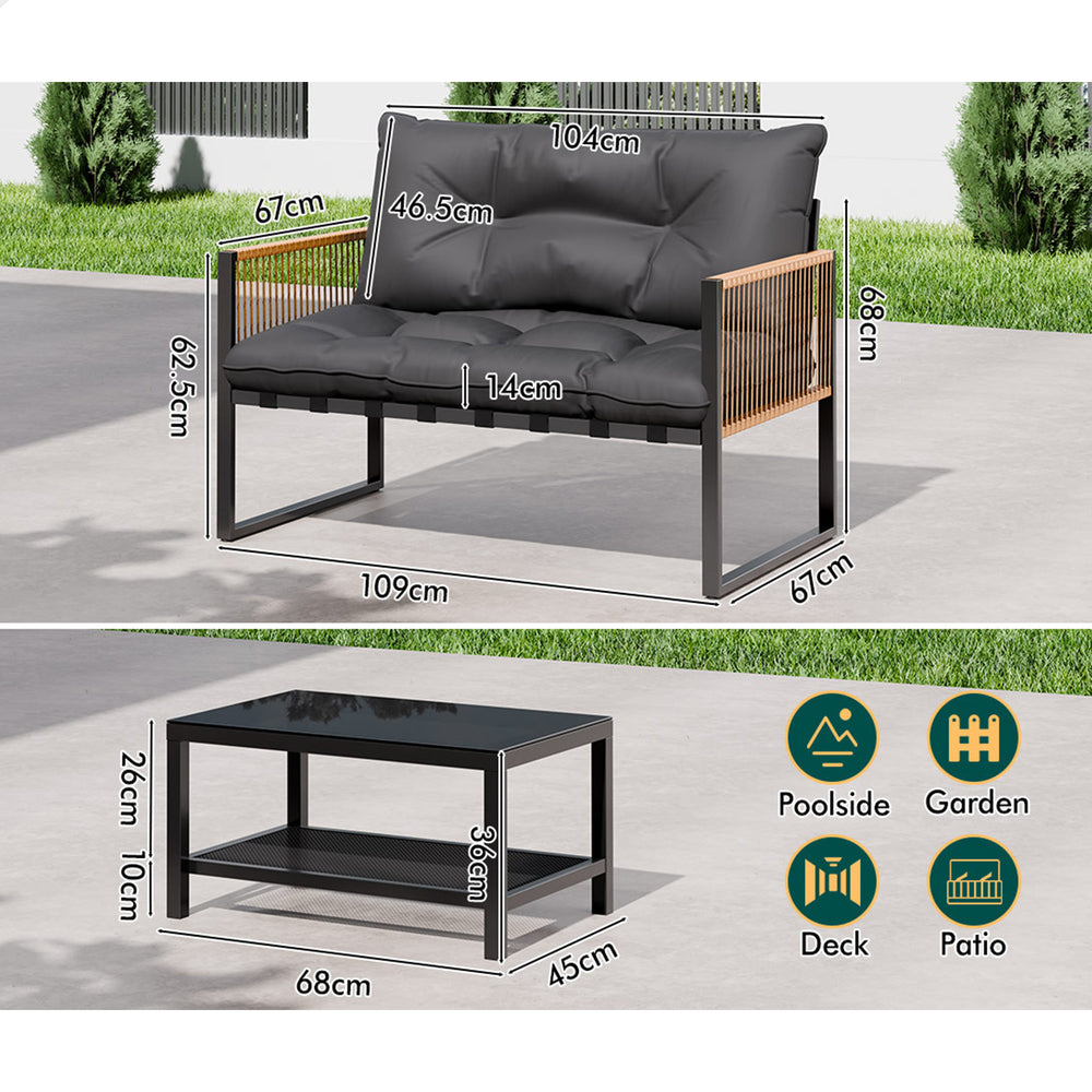 ALFORDSON 2PCS Outdoor Lounge Sofa Set Wicker Furniture Table and Chairs Garden Grey