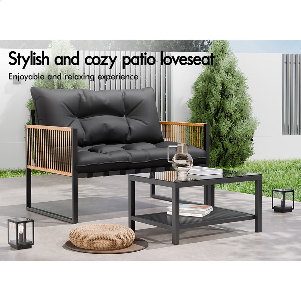 ALFORDSON 2PCS Outdoor Lounge Sofa Set Wicker Furniture Table and Chairs Garden Grey
