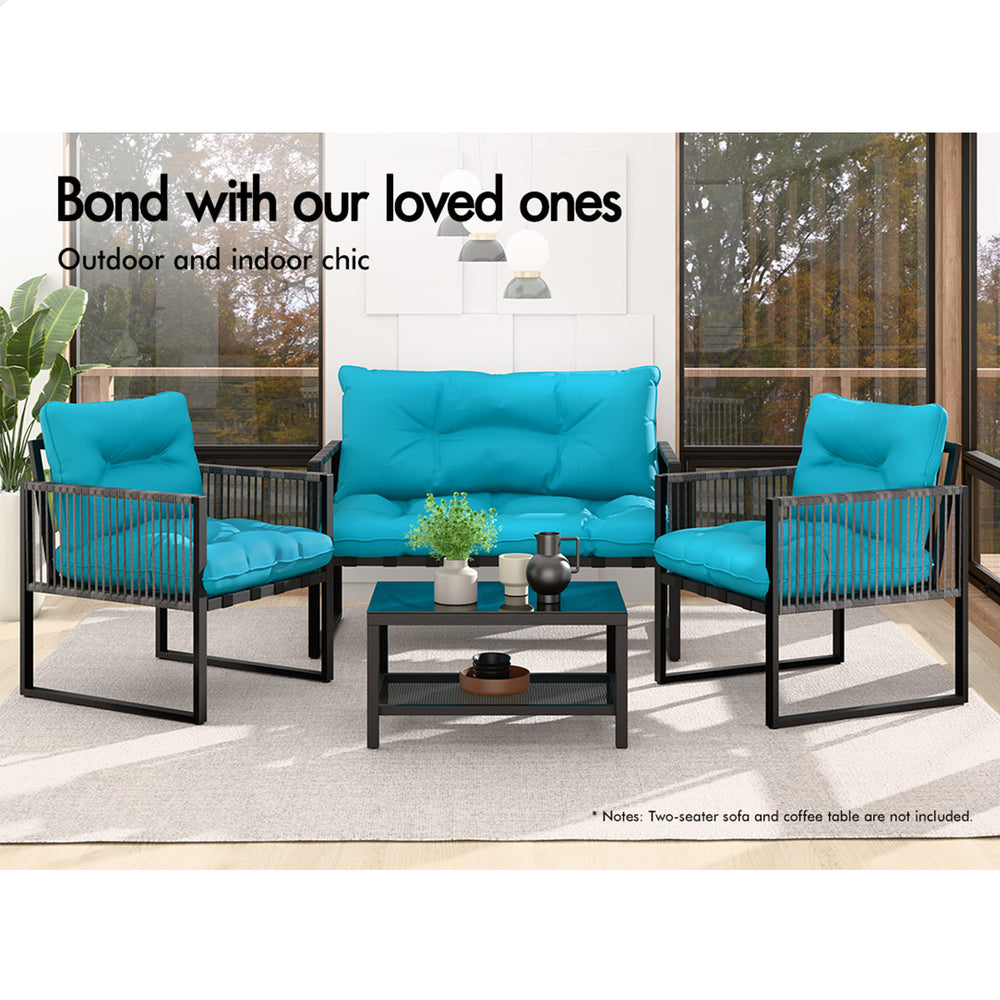 ALFORDSON Outdoor Furniture 2x Lounge Chairs Patio Garden Armchair Rattan Chair Blue