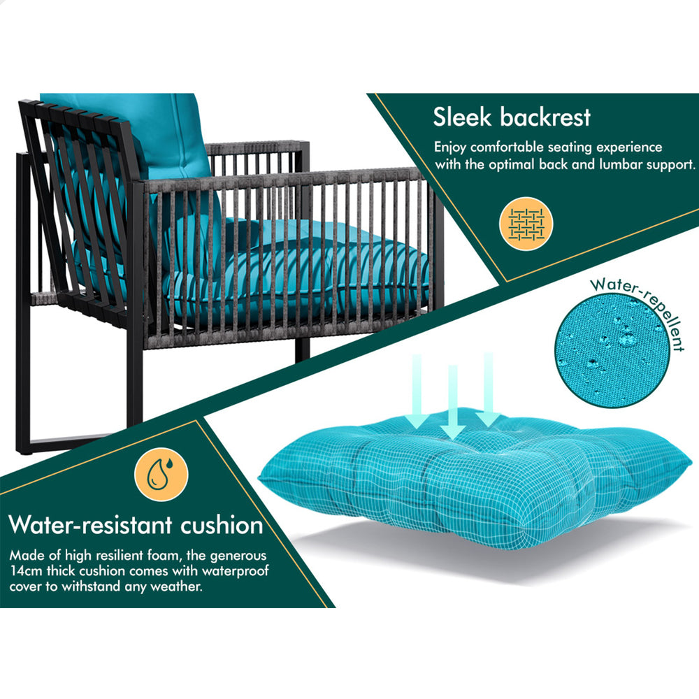 ALFORDSON Outdoor Furniture 2x Lounge Chairs Patio Garden Armchair Rattan Chair Blue