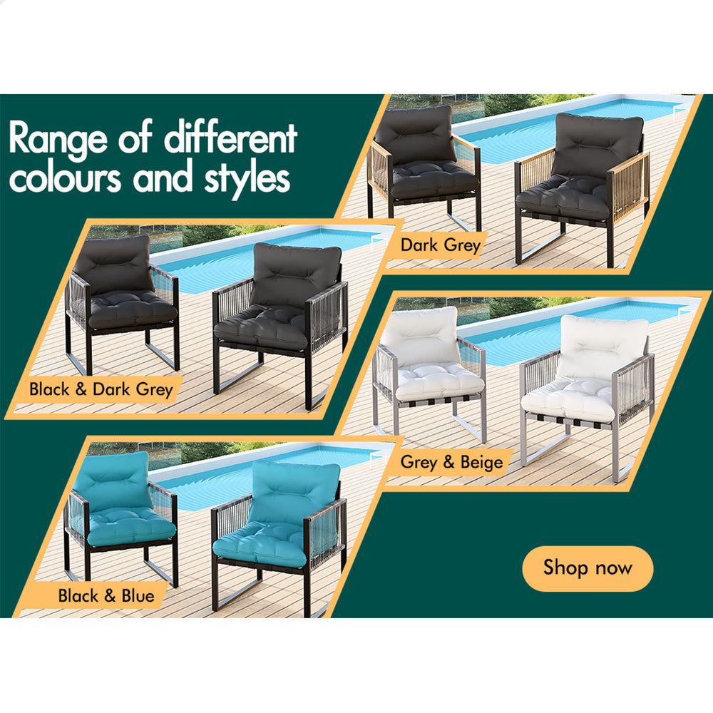 ALFORDSON Outdoor Furniture 2x Lounge Chairs Patio Garden Armchair Rattan Chair Black Grey