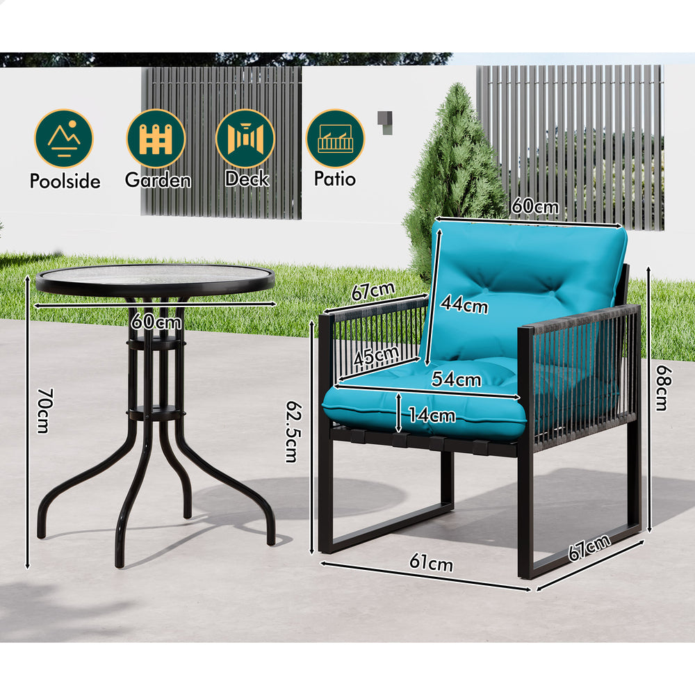 ALFORDSON Outdoor Patio Furniture Set Side Table Lounge Chairs Glass Armchair