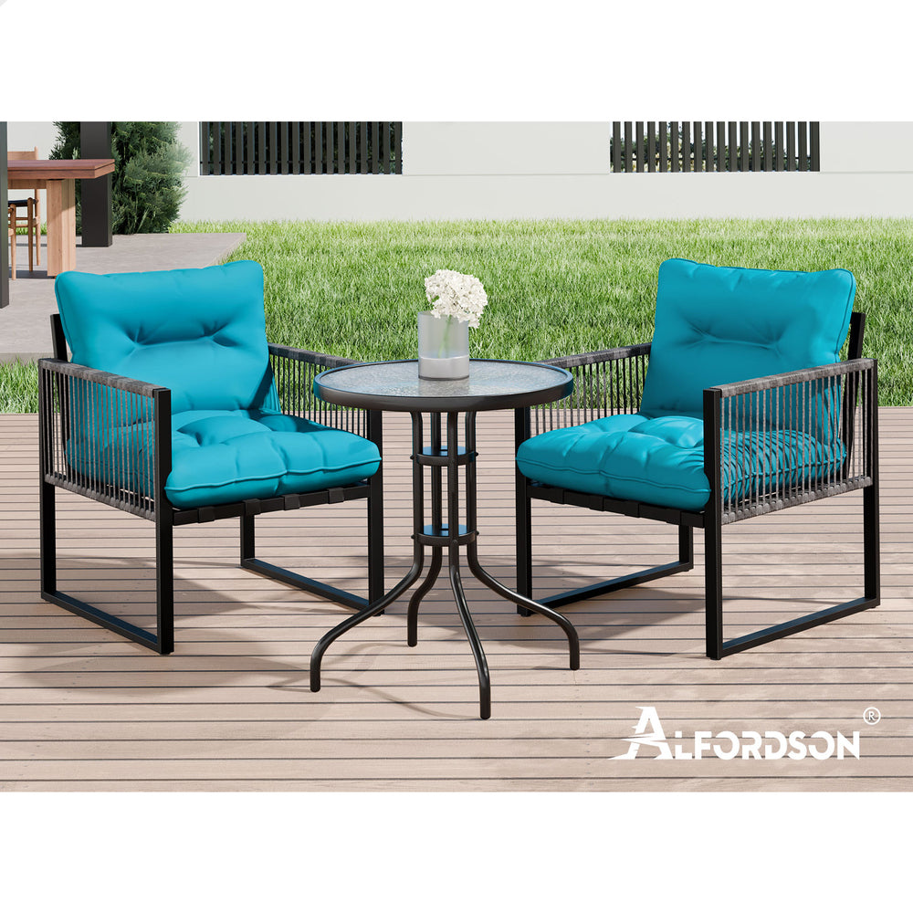 ALFORDSON Outdoor Patio Furniture Set Side Table Lounge Chairs Glass Armchair