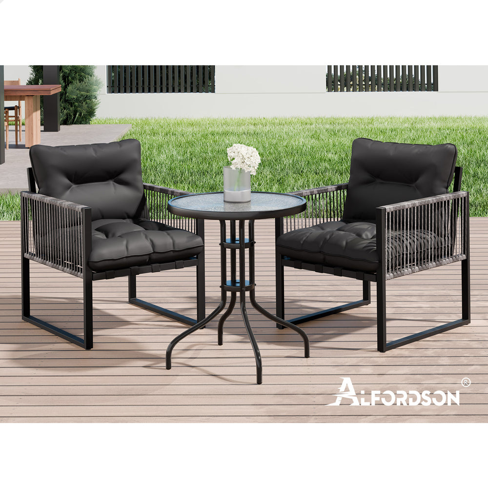 ALFORDSON Outdoor Furniture Patio Set Glass Side Table Lounge Chairs Garden