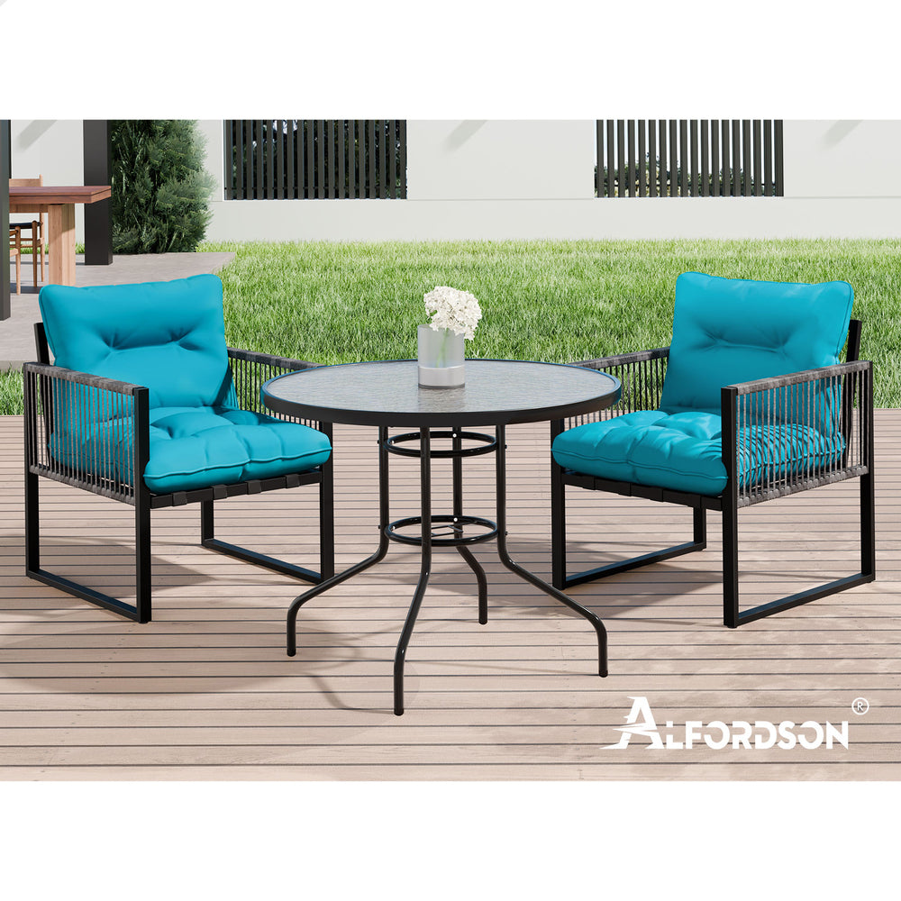 ALFORDSON Outdoor Lounge Set Table and Chairs Patio Furniture Glass Armchair
