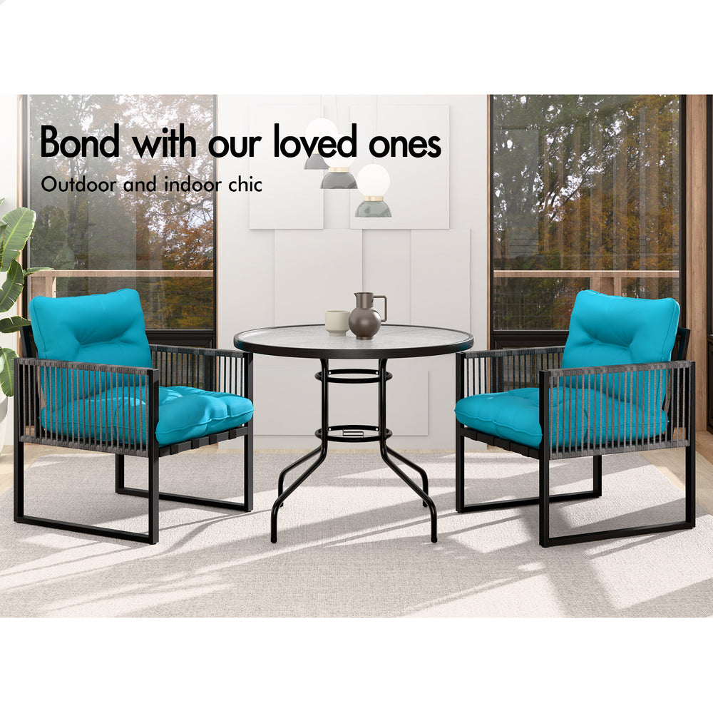 ALFORDSON Outdoor Lounge Set Table and Chairs Patio Furniture Glass Armchair