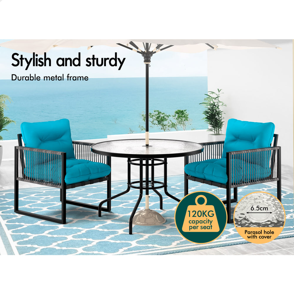 ALFORDSON Outdoor Lounge Set Table and Chairs Patio Furniture Glass Armchair