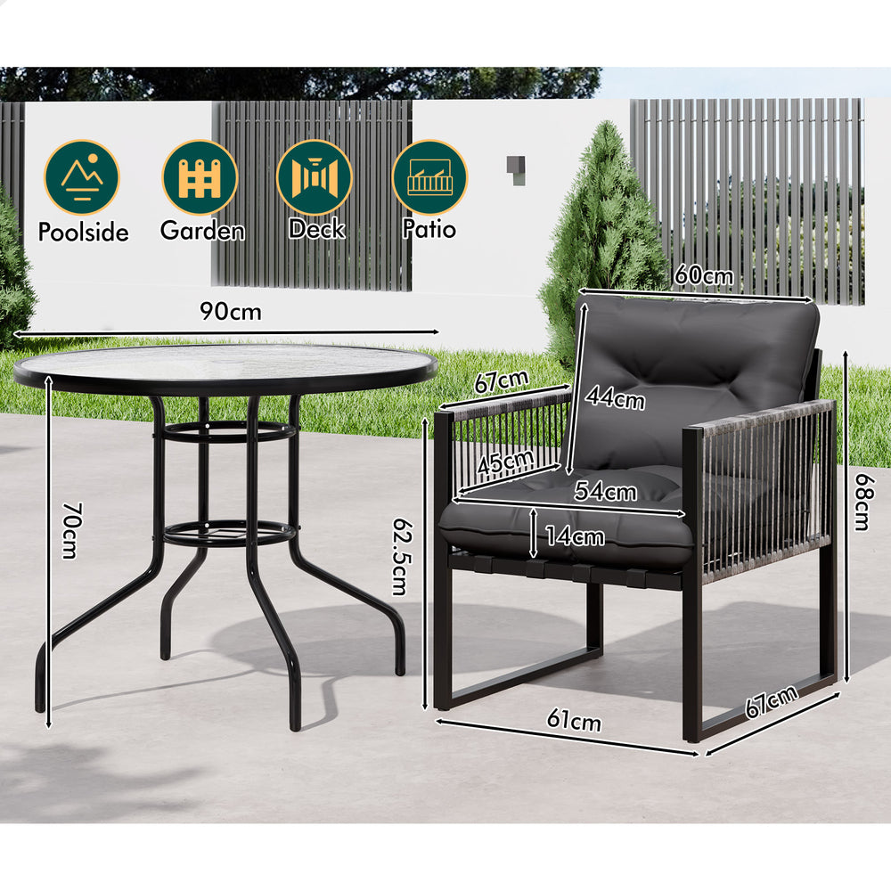 ALFORDSON Outdoor Patio Furniture Dining Table Lounge Chairs Set Glass Armchair