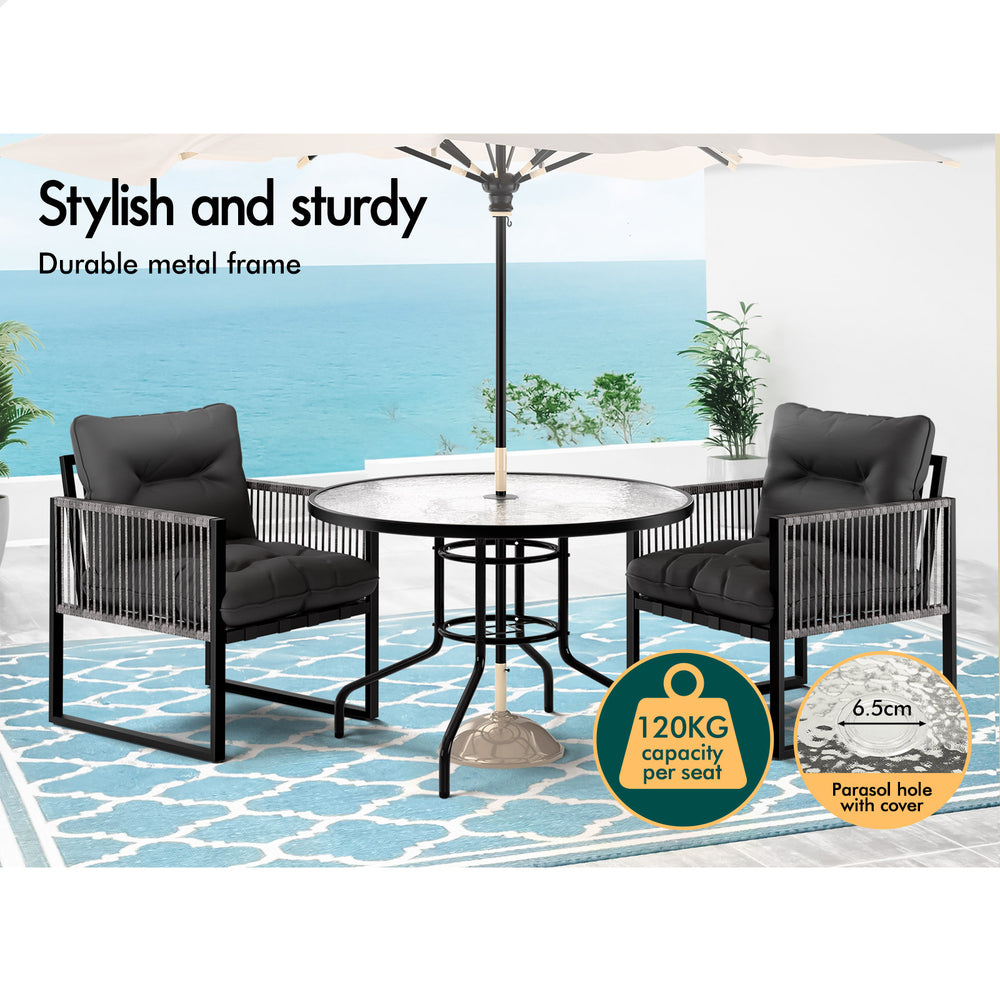 ALFORDSON Outdoor Patio Furniture Dining Table Lounge Chairs Set Glass Armchair