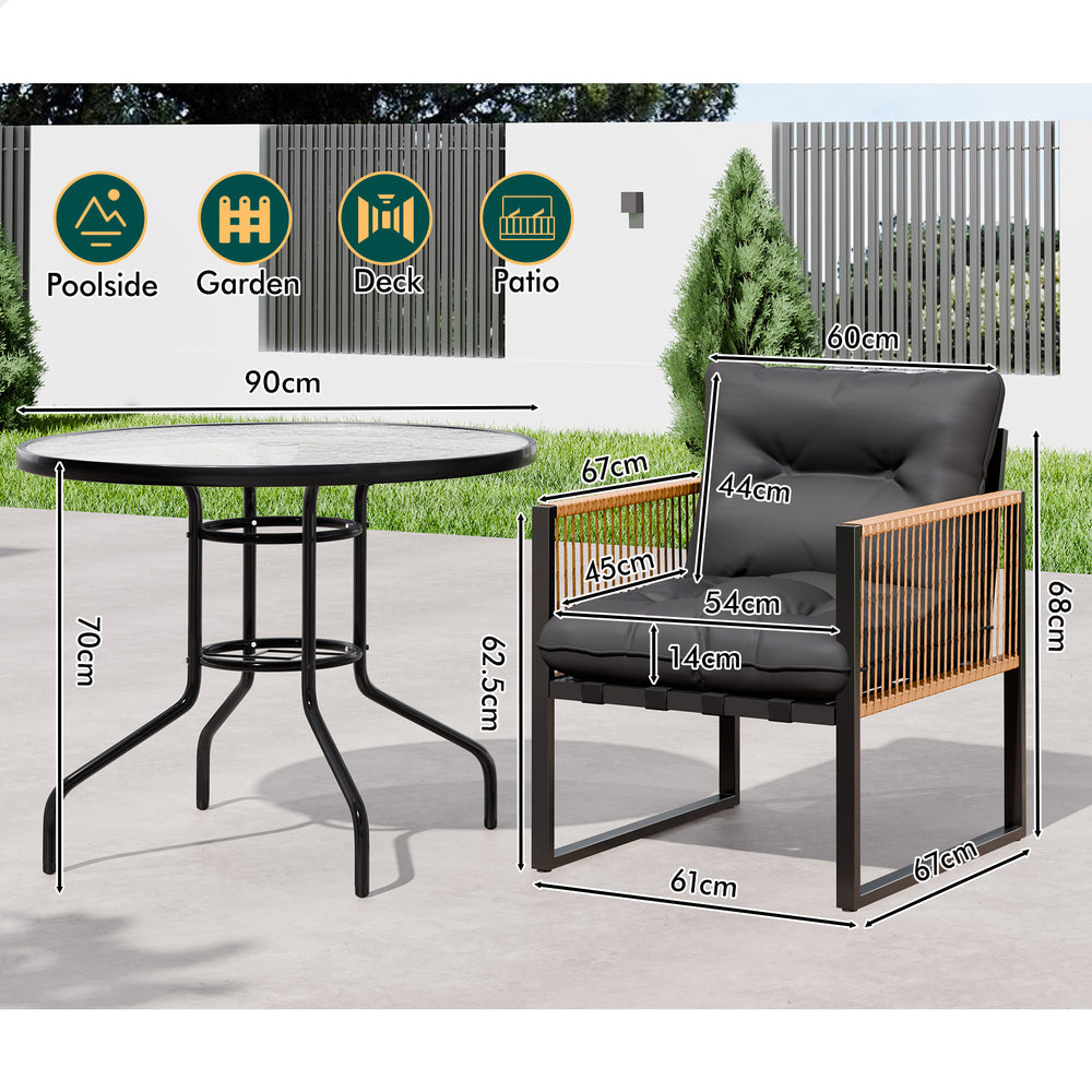 ALFORDSON Outdoor Furniture Dining Table Lounge Chairs Set Glass Wicker Loveseat