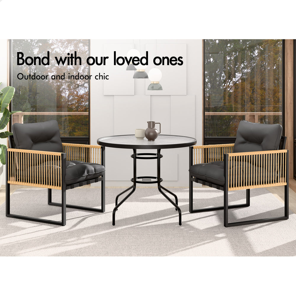 ALFORDSON Outdoor Furniture Dining Table Lounge Chairs Set Glass Wicker Loveseat