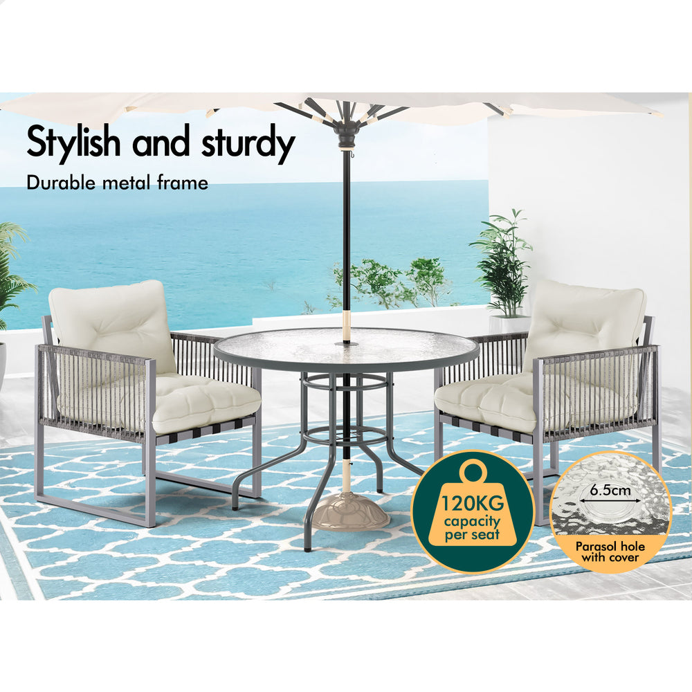 ALFORDSON Outdoor Glass Dining Table Lounge Chairs Patio Furniture Round Wicker