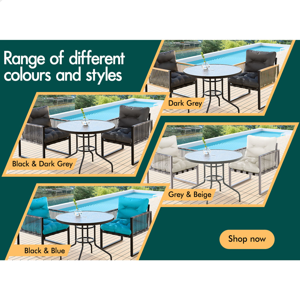 ALFORDSON Outdoor Glass Dining Table Lounge Chairs Patio Furniture Round Wicker