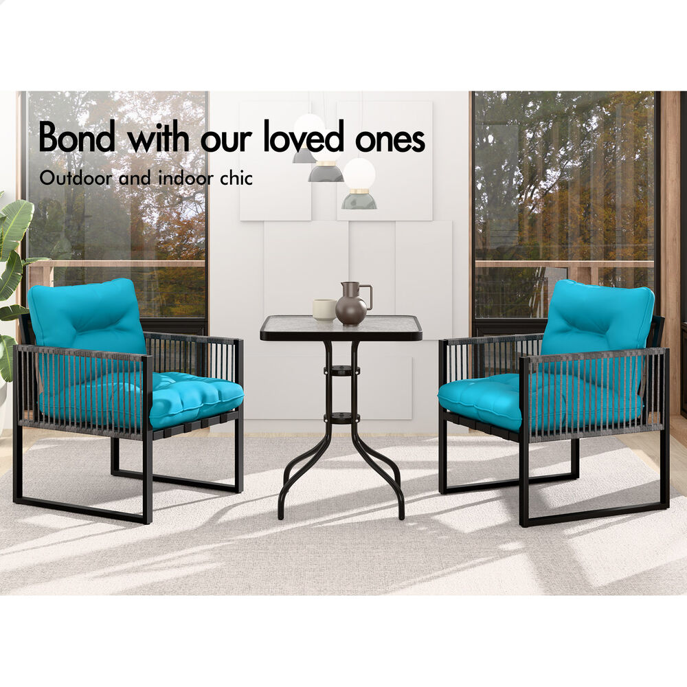 ALFORDSON Outdoor Patio Furniture Set Side Table Lounge Chairs Glass Square