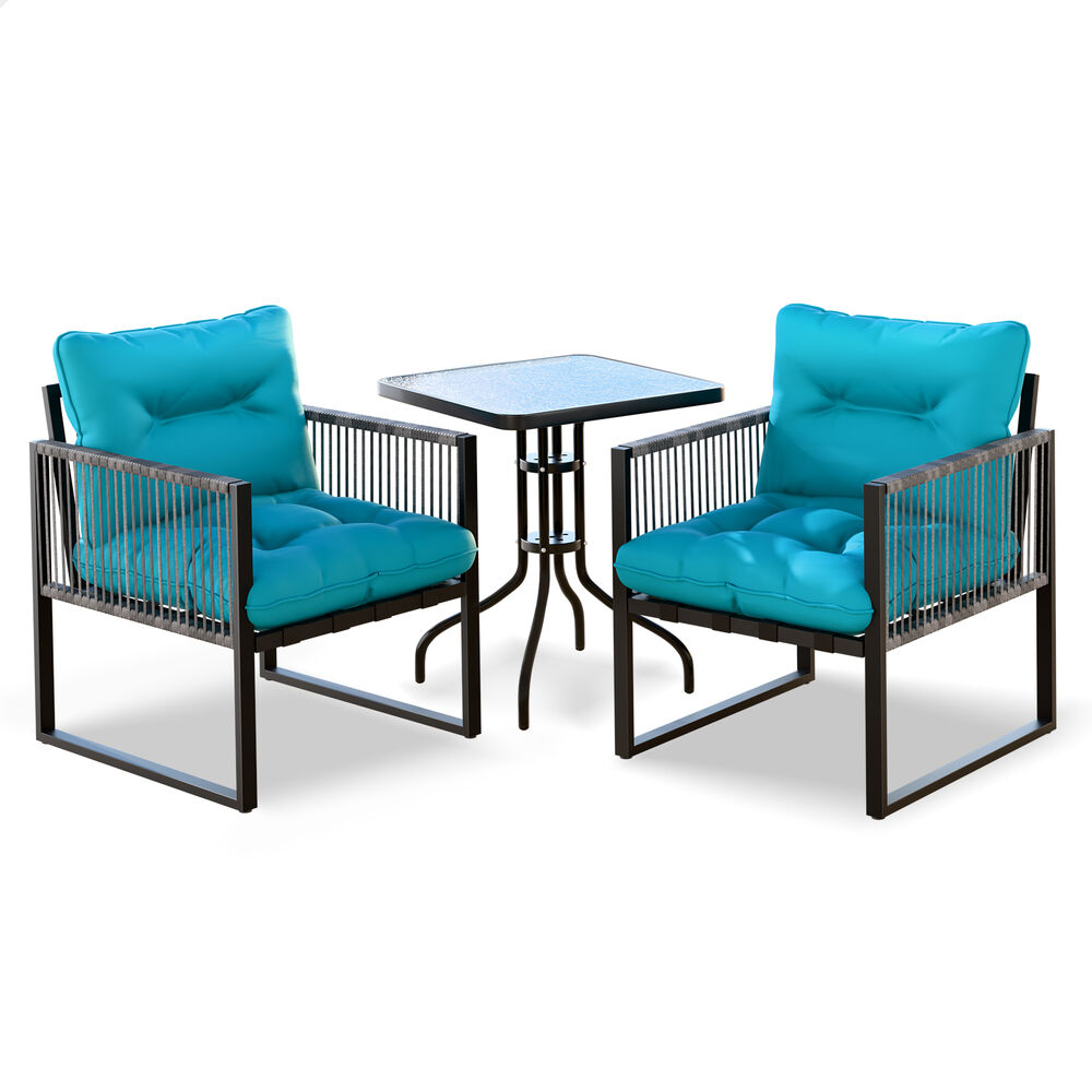 ALFORDSON Outdoor Patio Furniture Set Side Table Lounge Chairs Glass Square