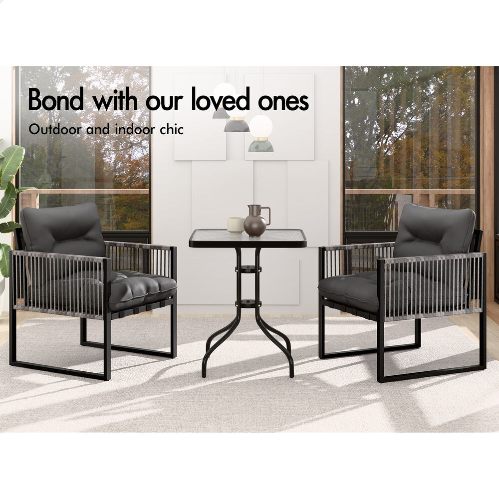 ALFORDSON Outdoor Furniture Patio Set Glass Side Table Lounge Chairs Square