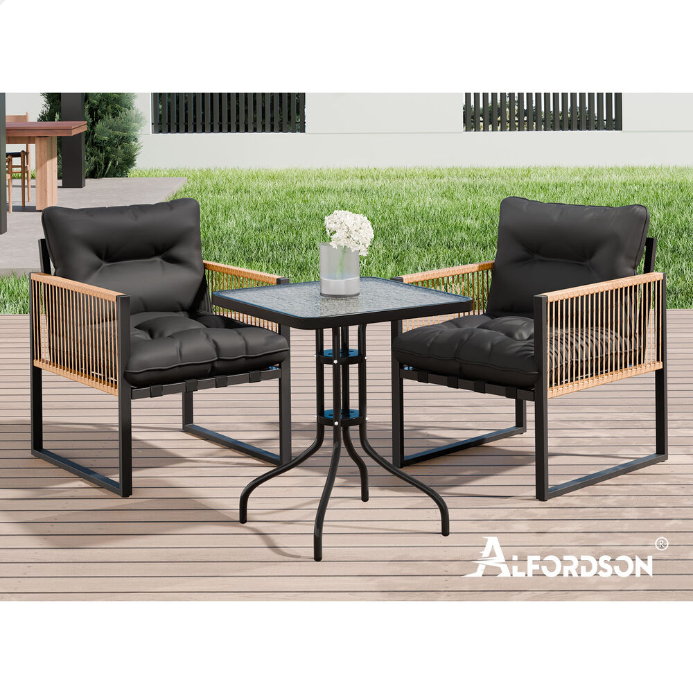 ALFORDSON Outdoor Furniture Set Patio Side Table Lounge Chair Glass Square Black