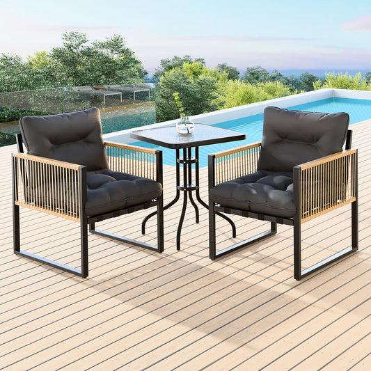 ALFORDSON Outdoor Furniture Set Patio Side Table Lounge Chair Glass Square Black