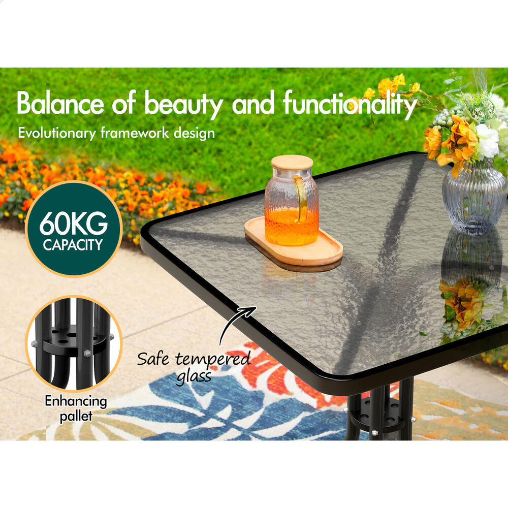 ALFORDSON Outdoor Furniture Set Patio Side Table Lounge Chair Glass Square Black